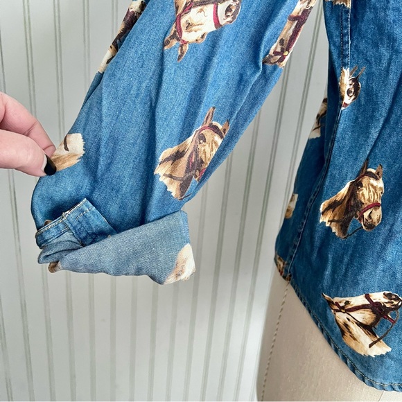 Vintage 90’s Western Denim Shirt Horse Head Design Equestrian Size Small - Picture 3 of 8